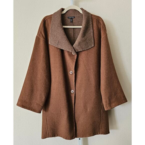 Eileen Fisher Brown Alpaca Wool Silk Blend Oversize Shawl Collar Coat  Sz XS - Picture 1 of 16